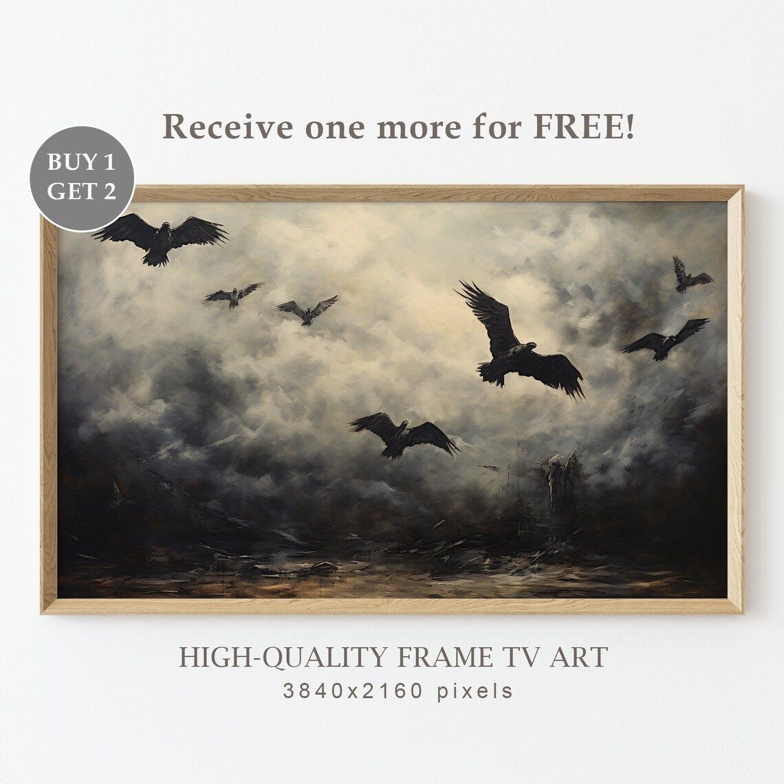 Black White Foggy Graveyard Full Moon Gothic Tombstones Halloween Poster - Image 2