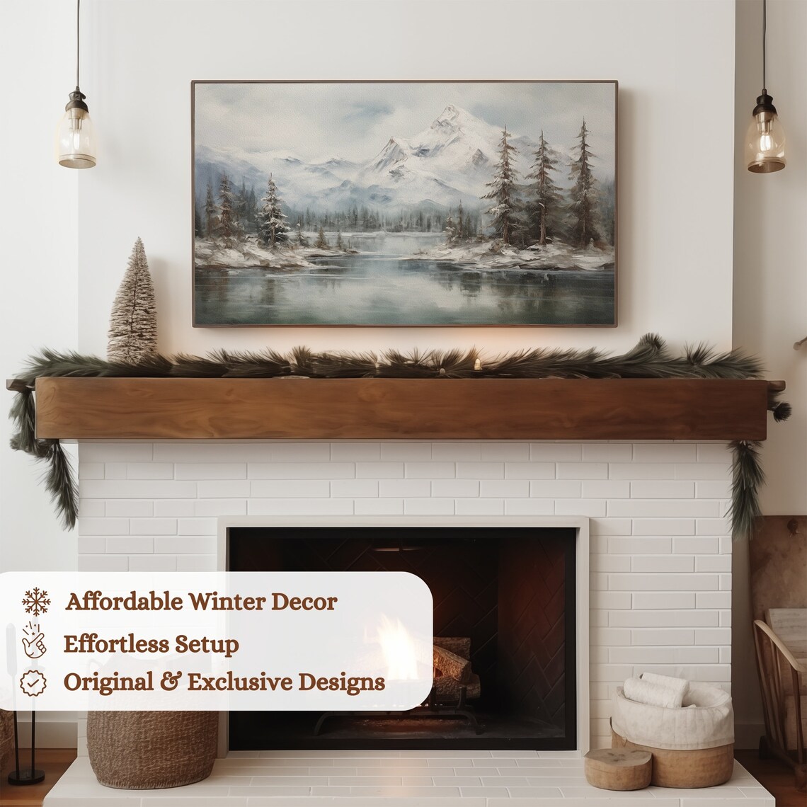 Vintage Mountains Christmas Art Print, Winter Landscape - Image 3