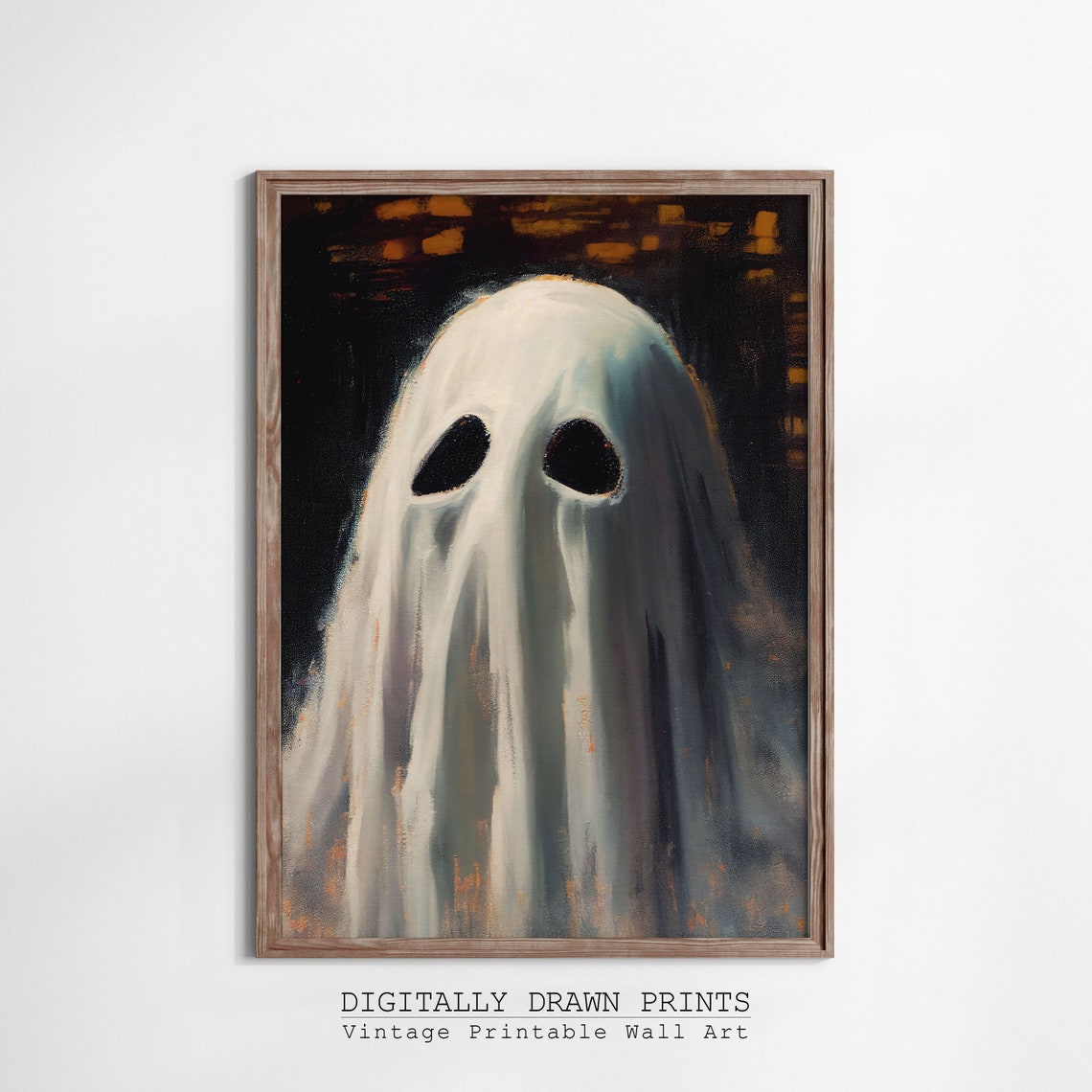 Moody Sheet Ghost Dark Background Halloween Oil Painting Style Print - Image 3