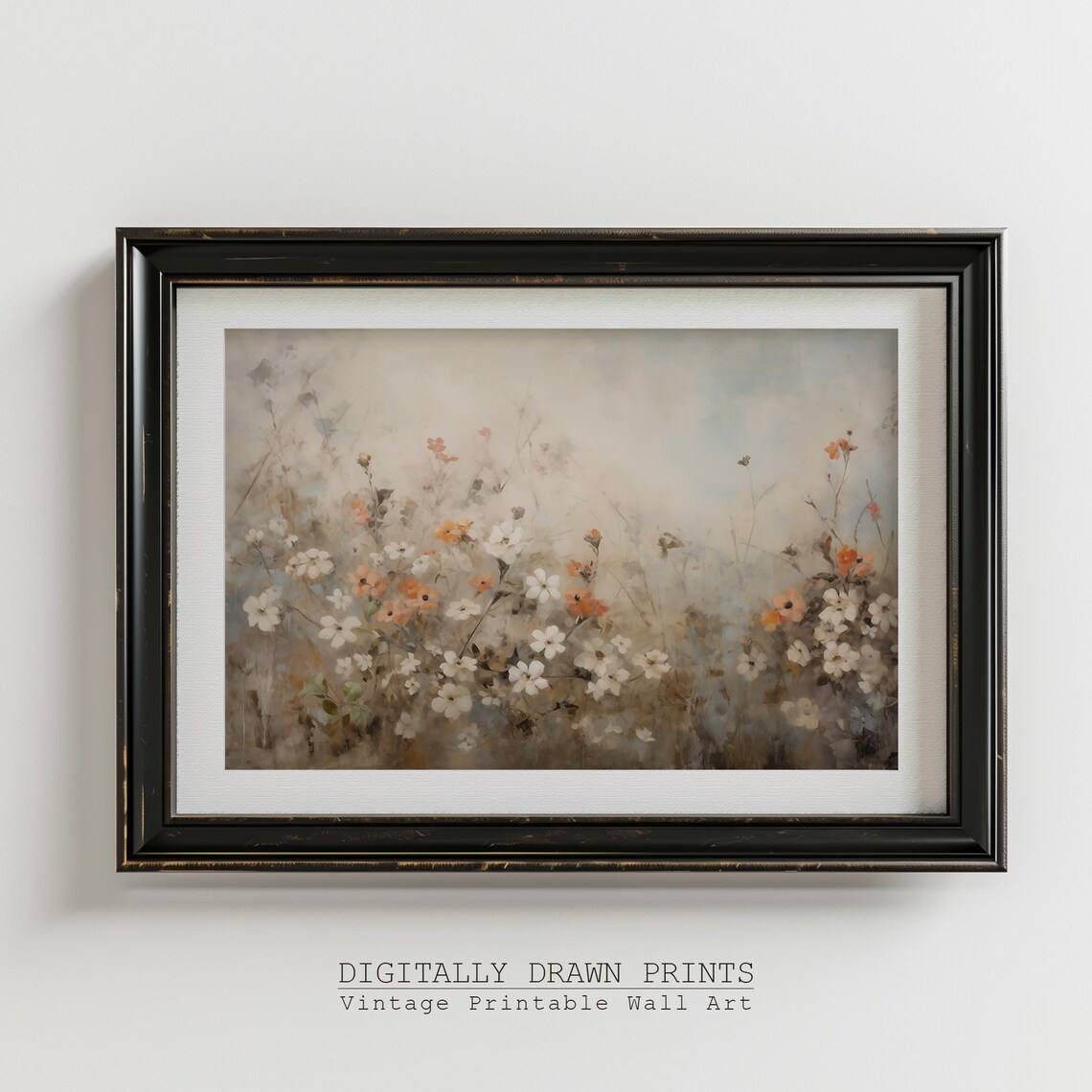 Muted Spring Wildflower Field Vintage Oil Painting Botanical Farmhouse Poster - Image 3
