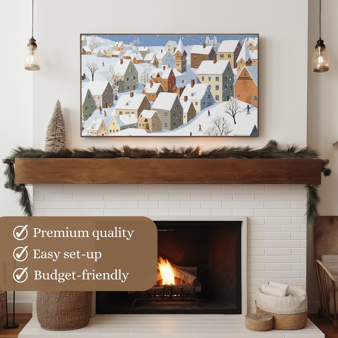 Christmas Snowy Village Winter Holiday Art Print - Image 3