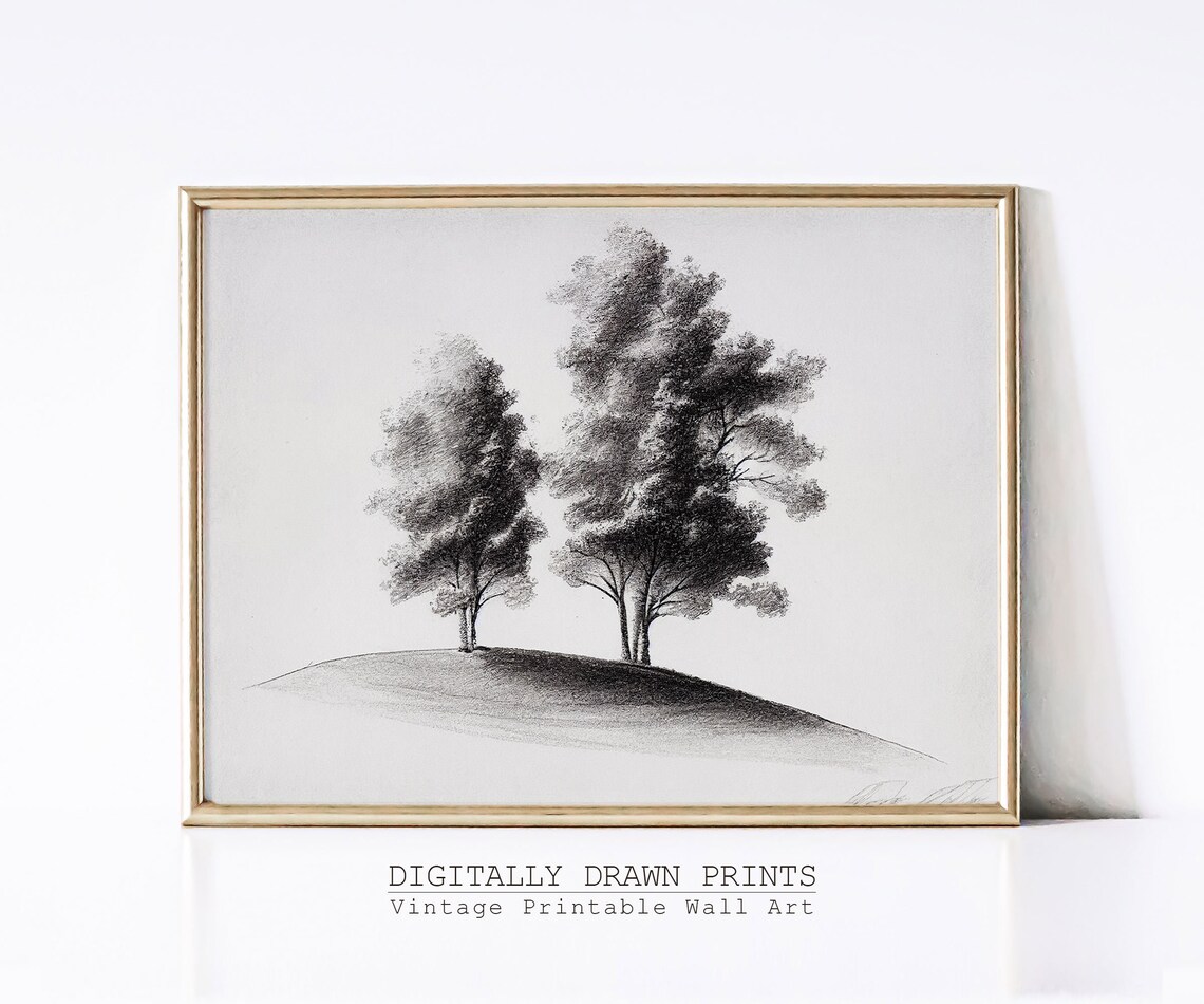 Neutral Tree Sketch, Vintage Minimalist Wall Art