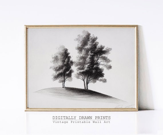 Neutral Tree Sketch, Vintage Minimalist Wall Art