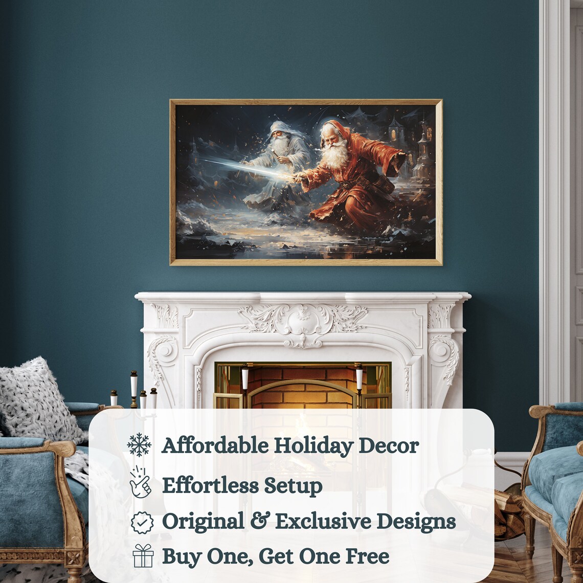 Santa Claus And Wizard Magical Battle Fantasy Christmas Art Print - Image 3