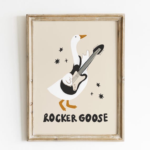 Rocker Goose Print Cure Handdrawn Poster Cute Animal Neutral Tan Beige Nursery Art