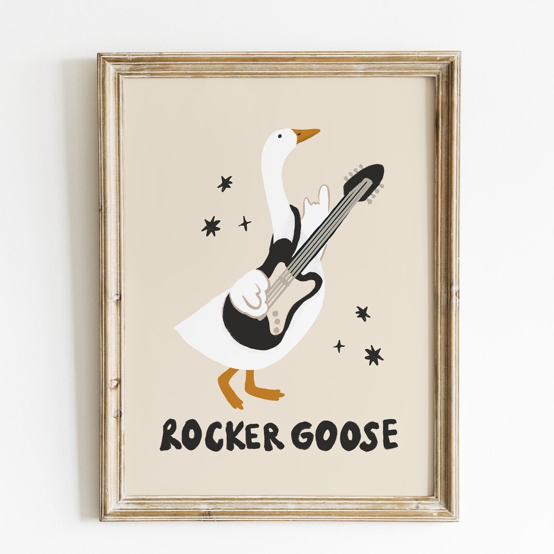 Rocker Goose Playing Electric Guitar Hand Drawn Music Animal Poster