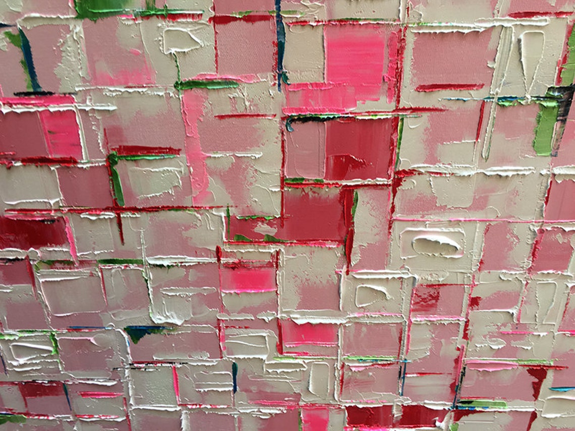 Pink Red Color Block Abstract Textured Canvas Modern Decor Poster - Image 2