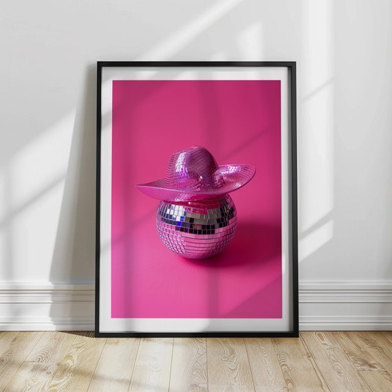 Pink Cowgirl Hat Disco Ball Poster Country Western Aesthetic Western Wall Art Print Cowgirl Print Vintage Retro Art Pink Aesthetic