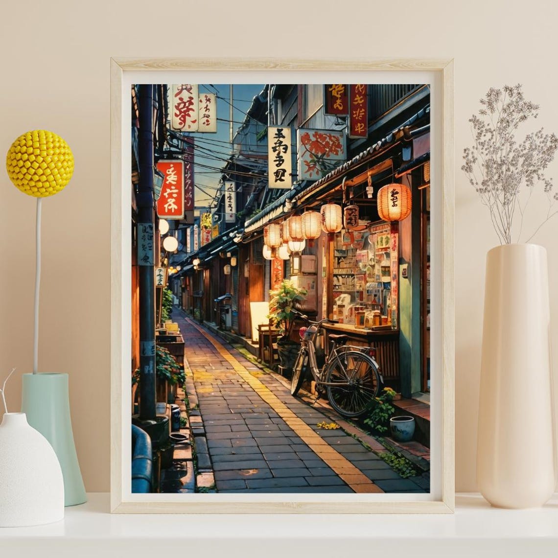 Tokyo Japan Lantern Lit Old Town Street Dusk Evening Wall Art - Image 2