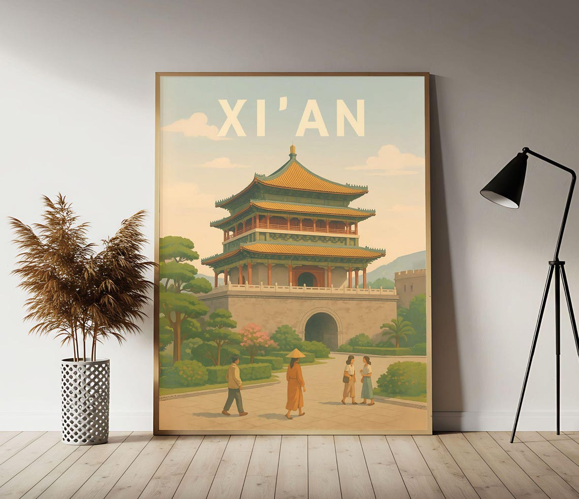 Xi'an China Bell Tower Traditional Architecture Travel Poster