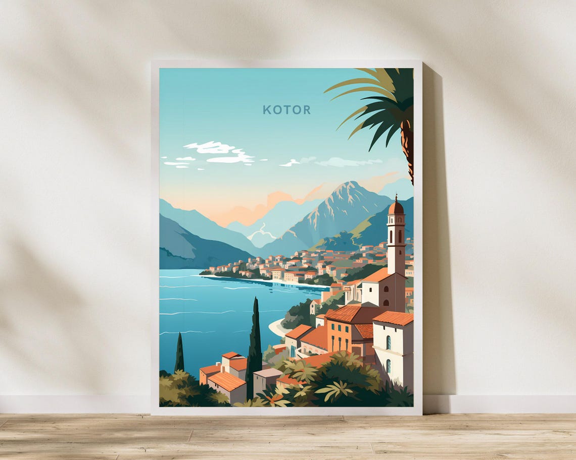 Kotor Montenegro Bay Mountains Old Town Coastal Artwork Poster