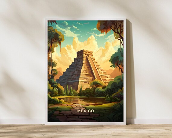 Mexico Ruins Chichen Itza Tulum Travel Print Poster Wall Art