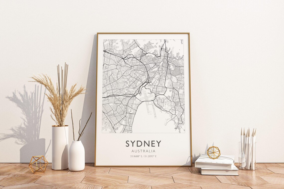 Sydney Australia Minimalist Black and White Street Map Poster