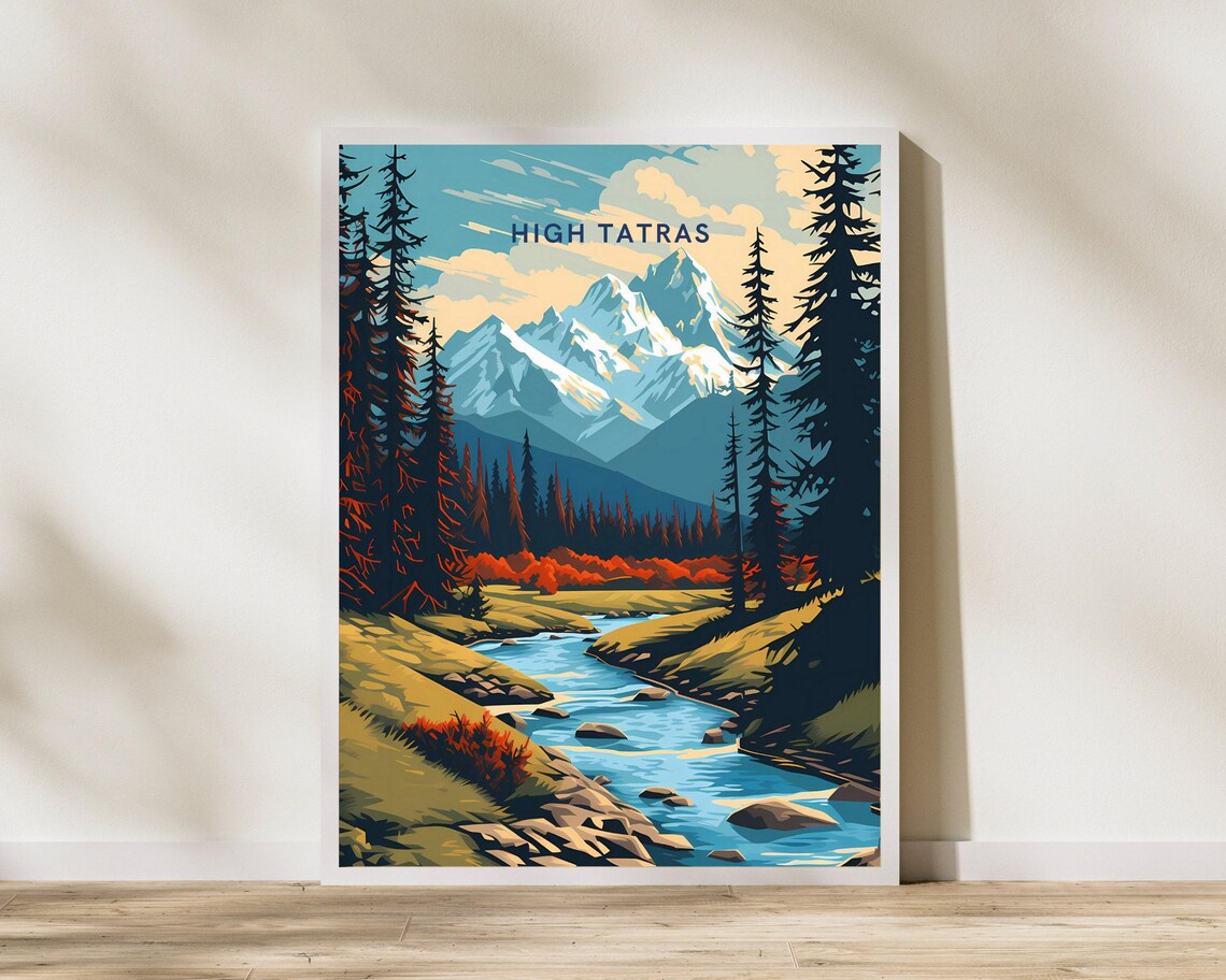 High Tatras Slovakia Autumn Valley River Snowy Peaks Travel Poster