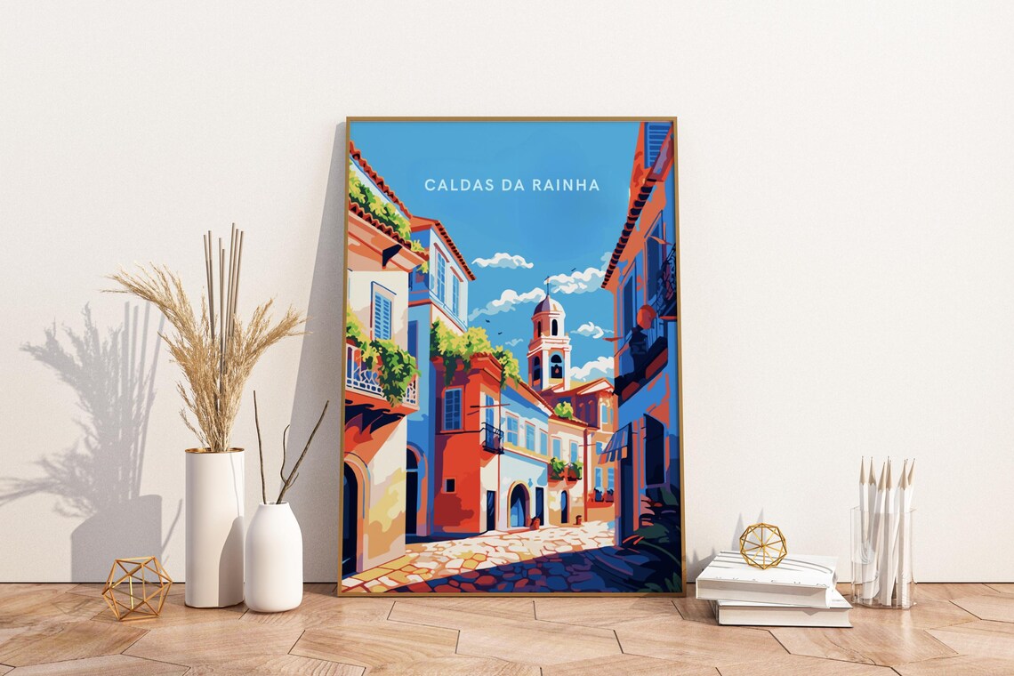 Caldas da Rainha Old Town Street Colorful Portugal Travel Poster