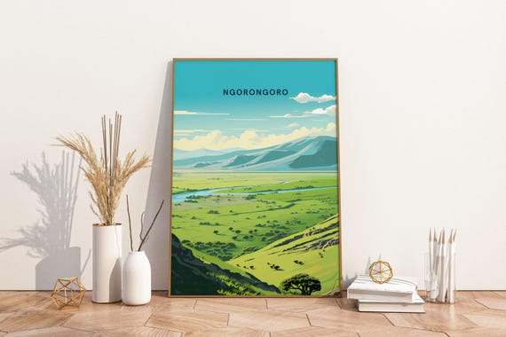 Ngorongoro Tanzania Travel Poster Print Wall Art Vintage De
