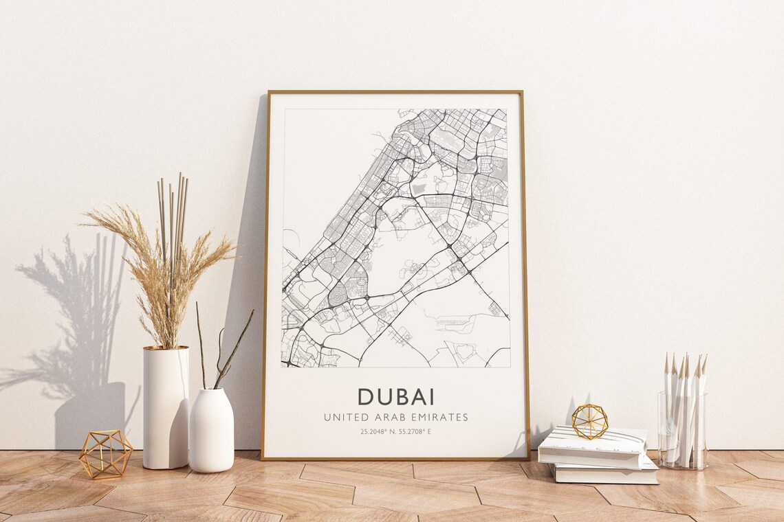 Dubai United Arab Emirates Minimalist City Street Map Coordinates Art Print