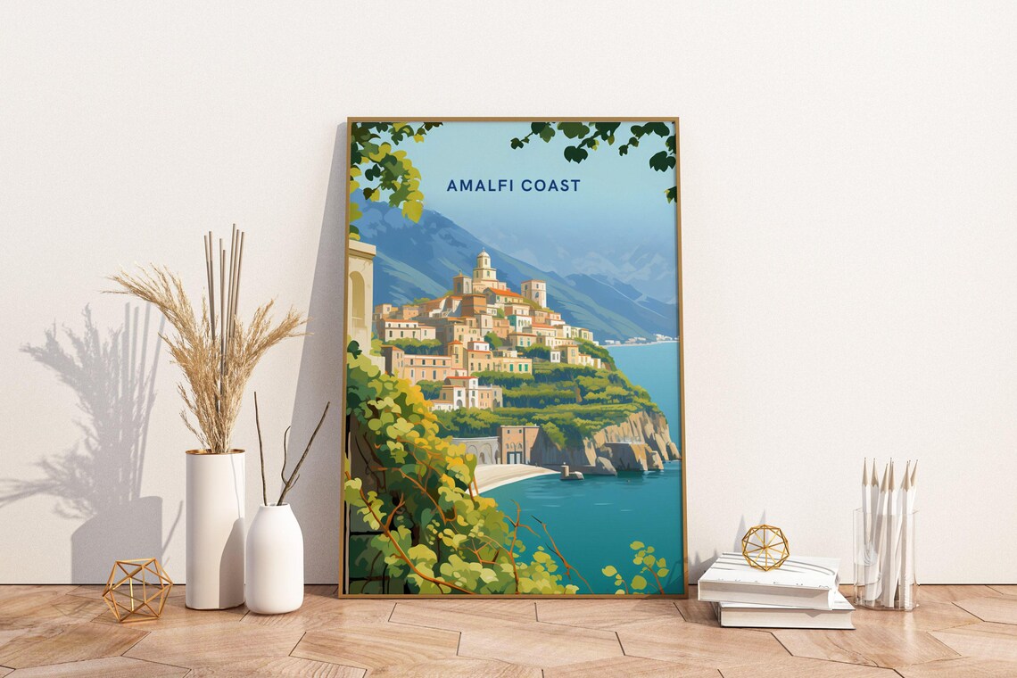 Amalfi Coast Italy Cliffside Village Turquoise Sea Travel Poster
