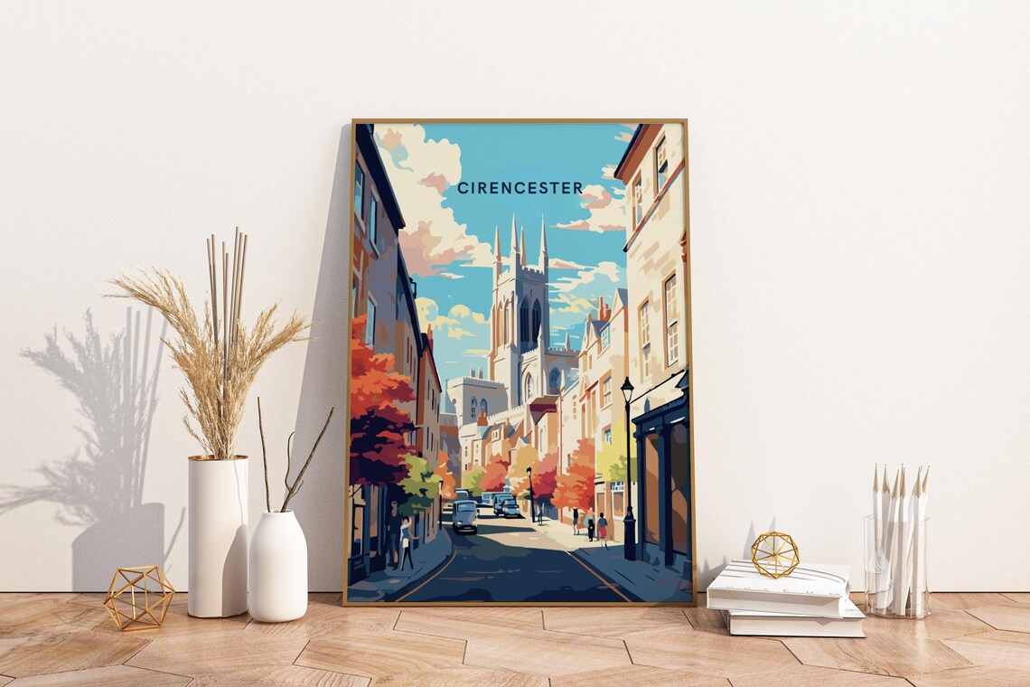 Cirencester England Vintage Travel Poster With Cotswold Street