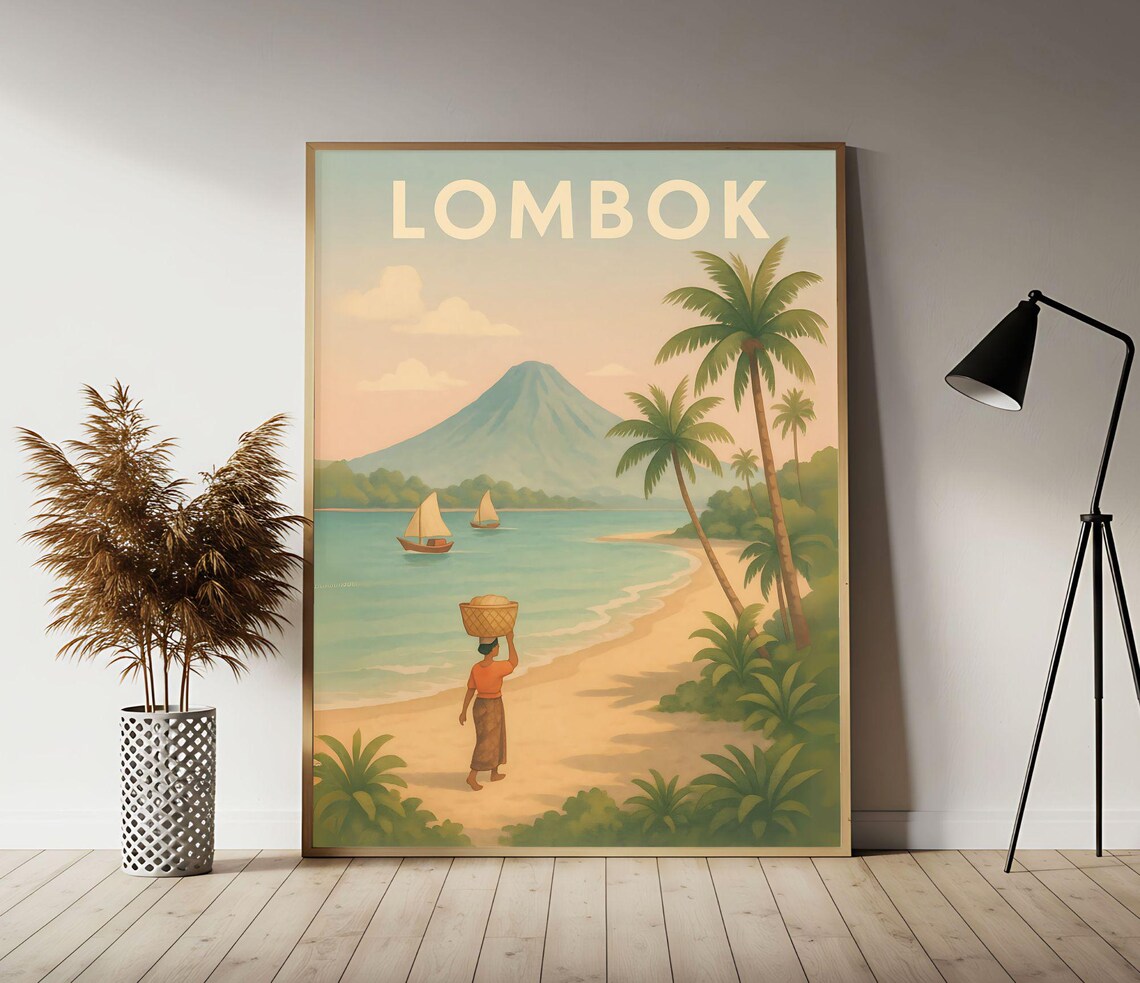 Lombok Indonesia Tropical Beach With Basket Carrier Art Poster