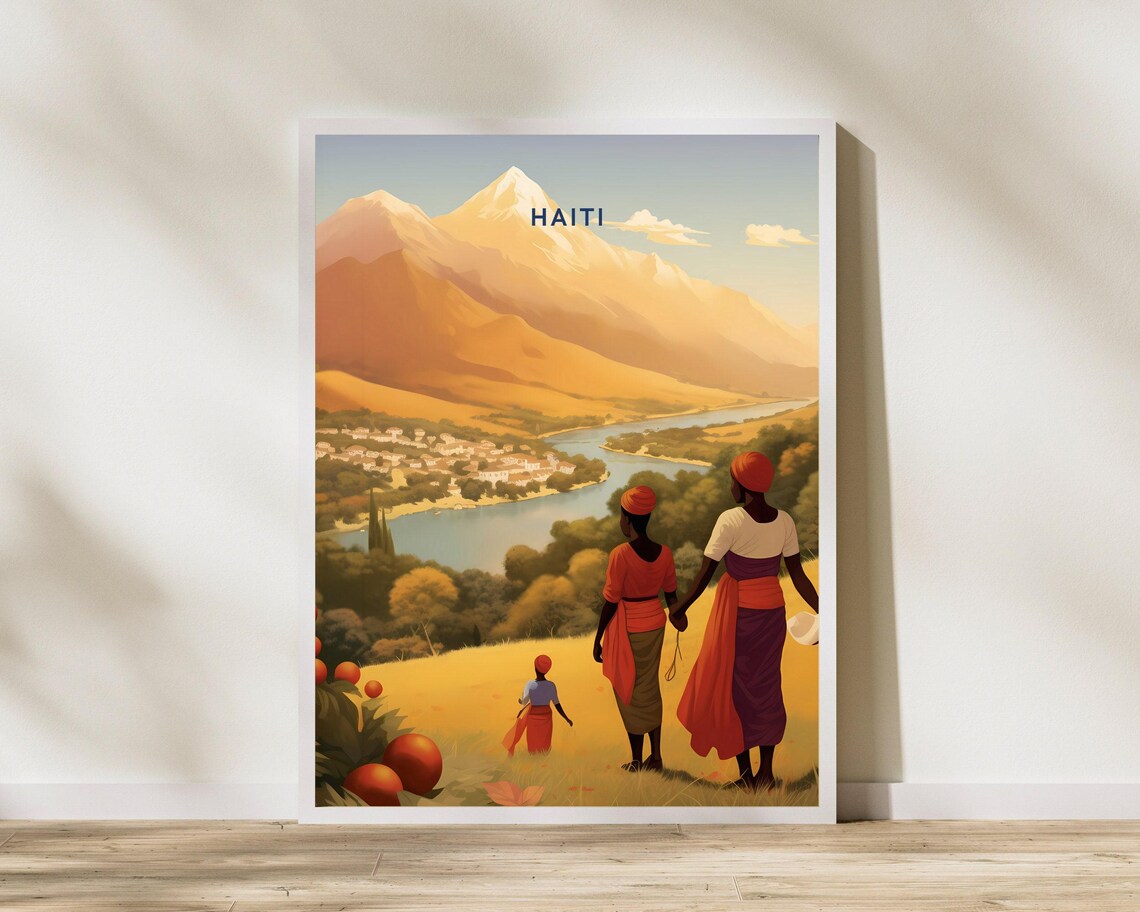 Haiti Golden Mountain Valley Landscape Cultural Travel Poster