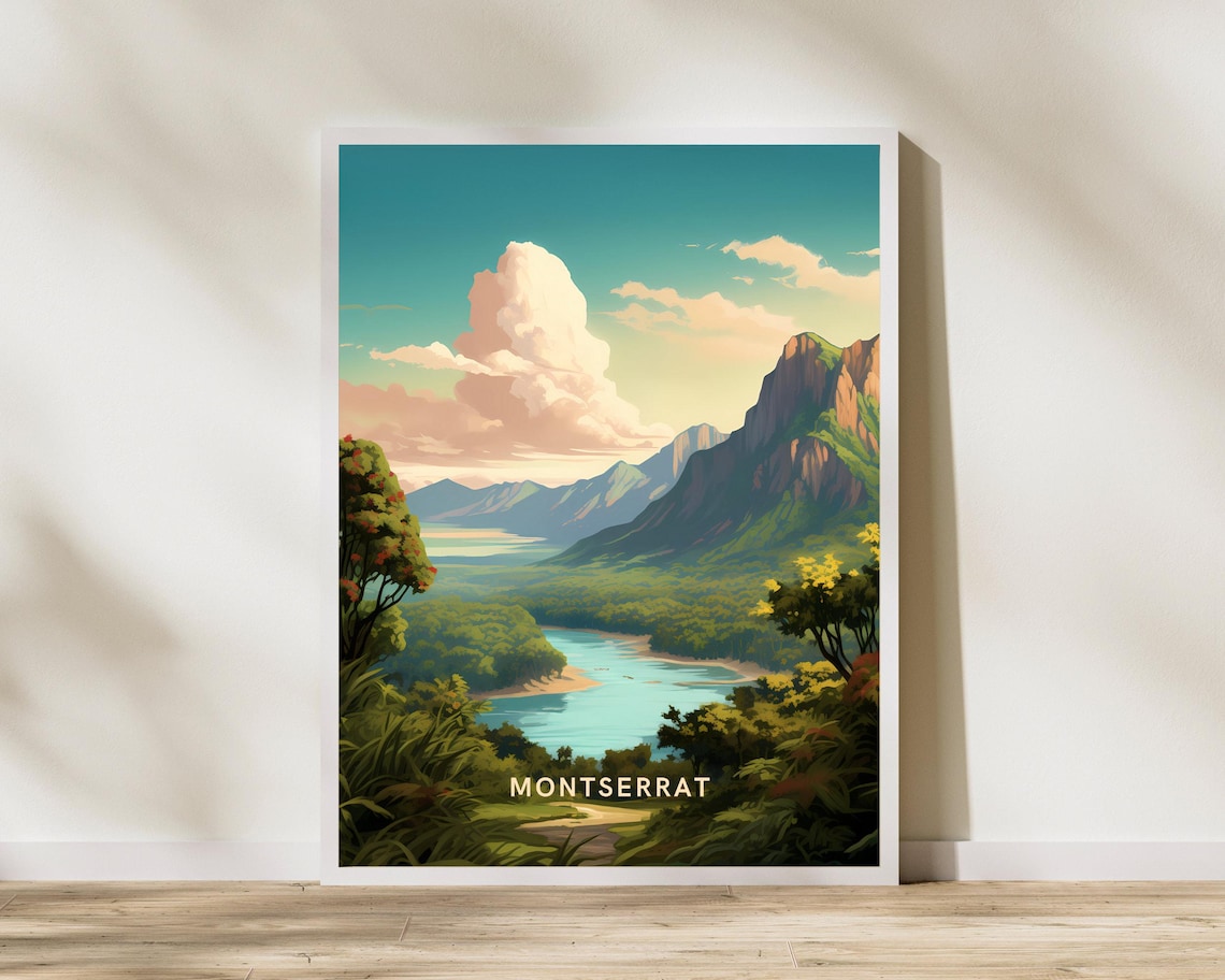 Montserrat Island Mountain Bay Tropical Landscape Travel Poster