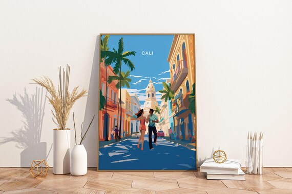 Charm Of Cali Colombia Travel Print Poster Wall Art Vintage T