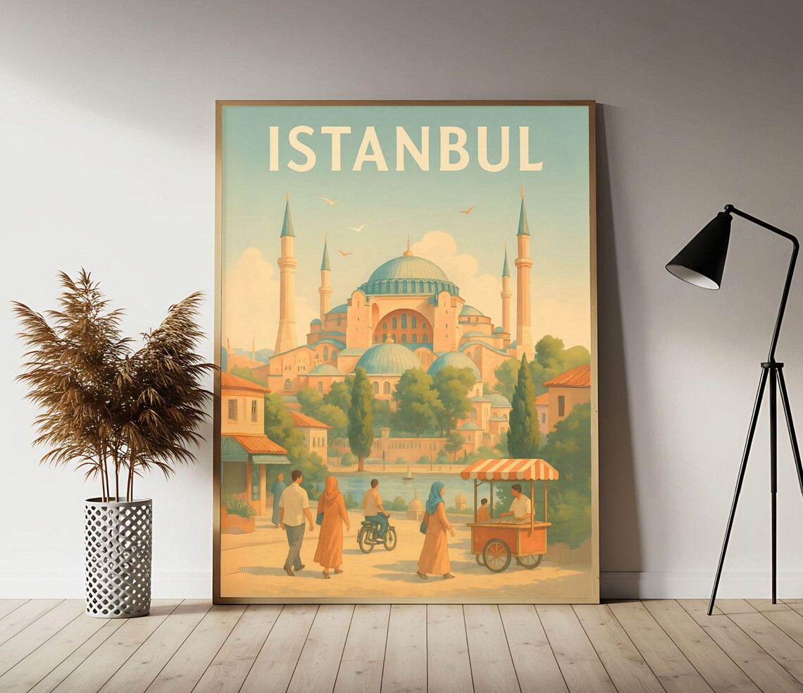 Istanbul Vintage Hagia Sophia Mosque Street Travel Scene Poster