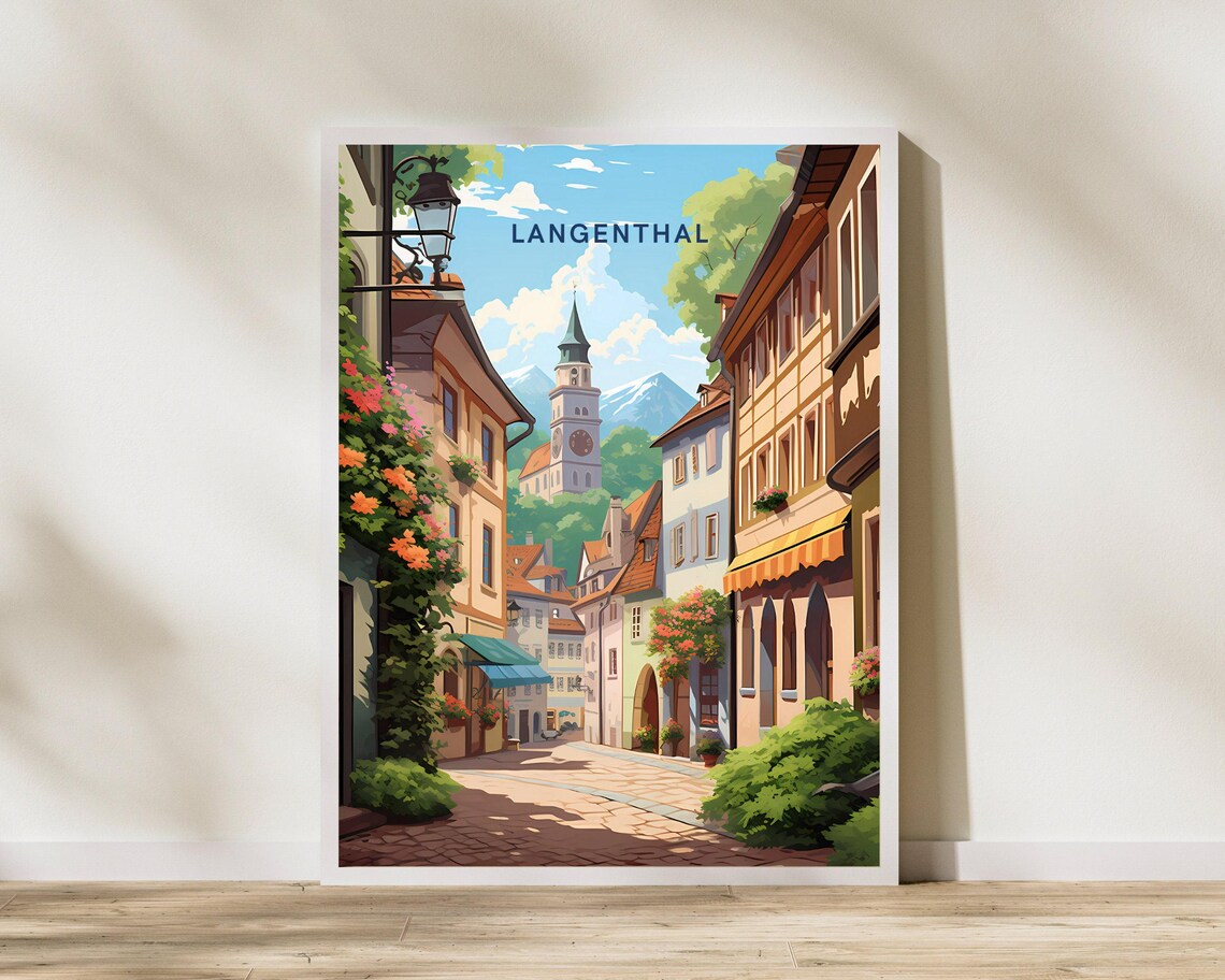 Langenthal Switzerland Old Town Street Scene Travel Decor Poster