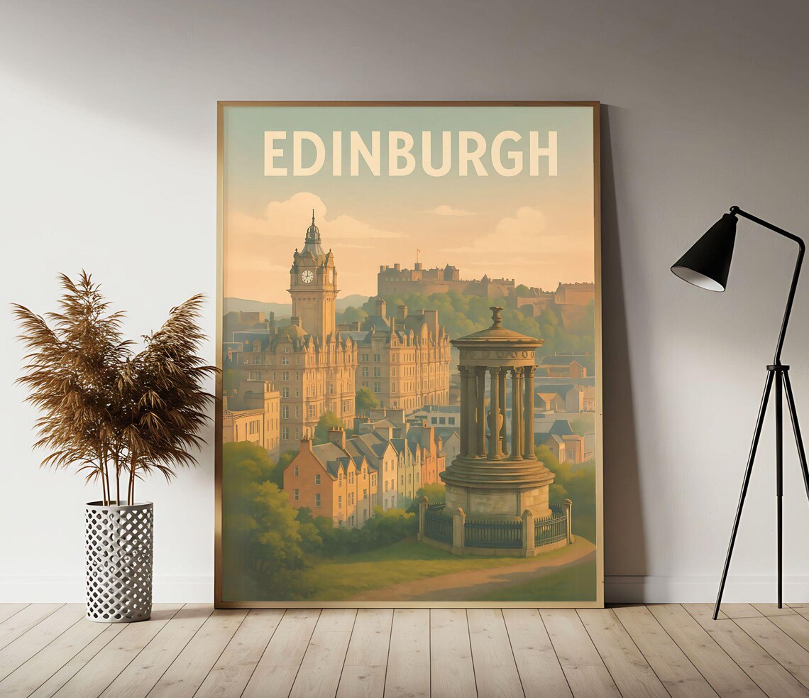 Edinburgh Scotland Castle City View Vintage Style Travel Poster