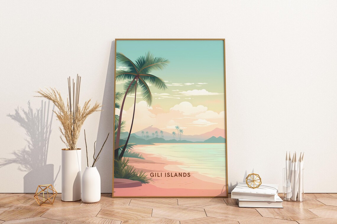 Gili Islands Pastel Palm Beach Tropical Island Getaway Poster