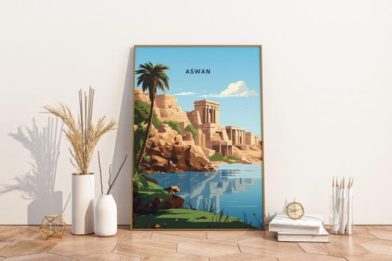 Aswan Egypt Travel Print Poster Wall Art Vintage Decor