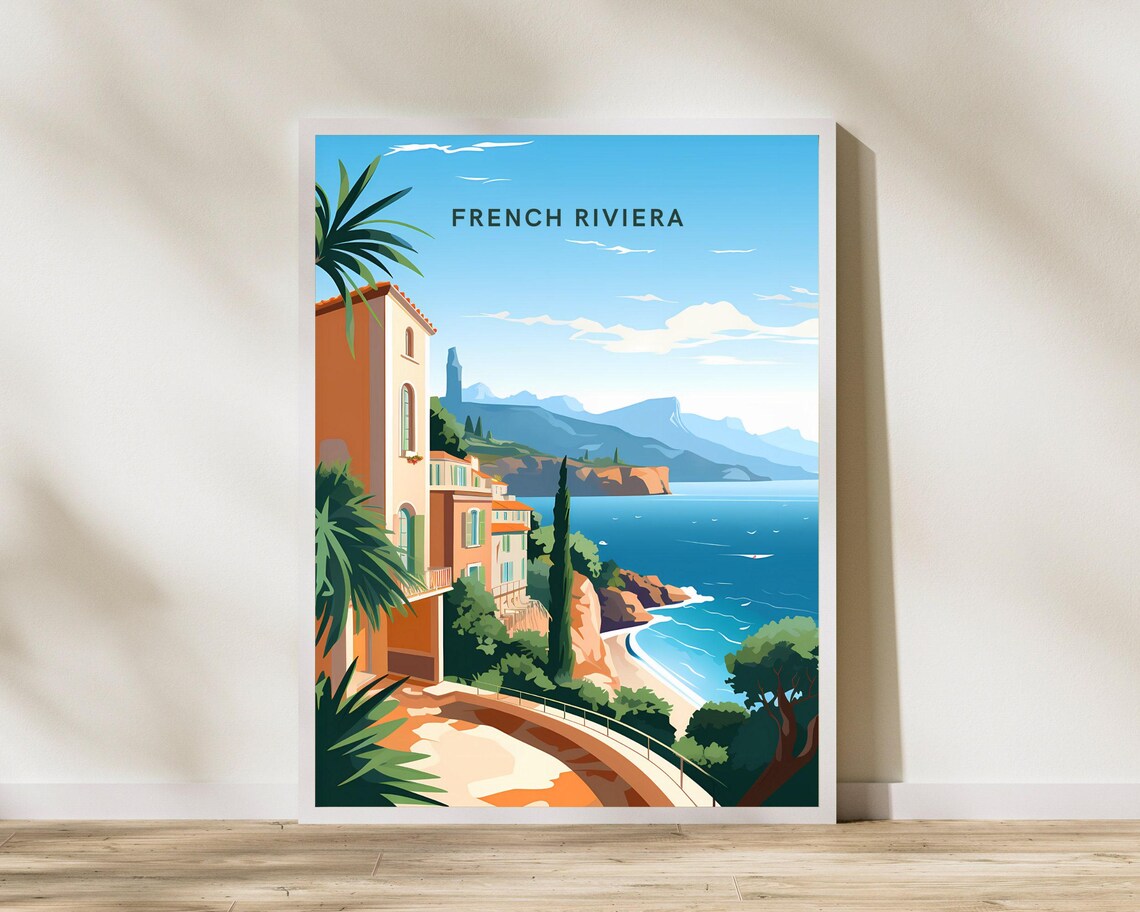 French Riviera Vintage Travel Poster Mediterranean Coast France Decor