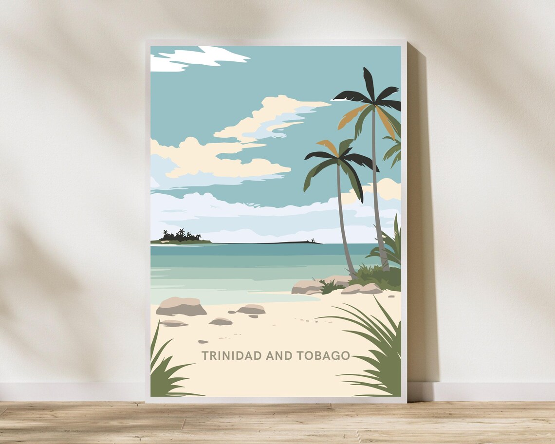 Trinidad and Tobago Caribbean Beach Palm Trees Travel Poster