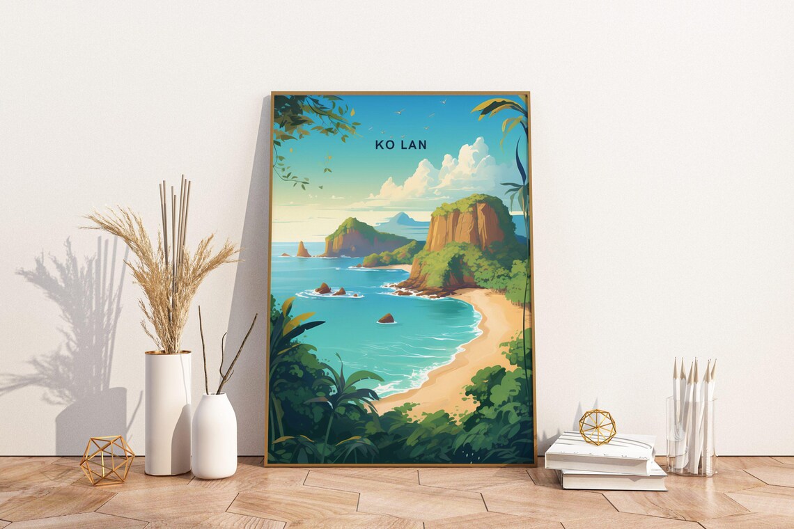 Ko Lan Thailand Island Beach Coves Tropical Sea Travel Poster