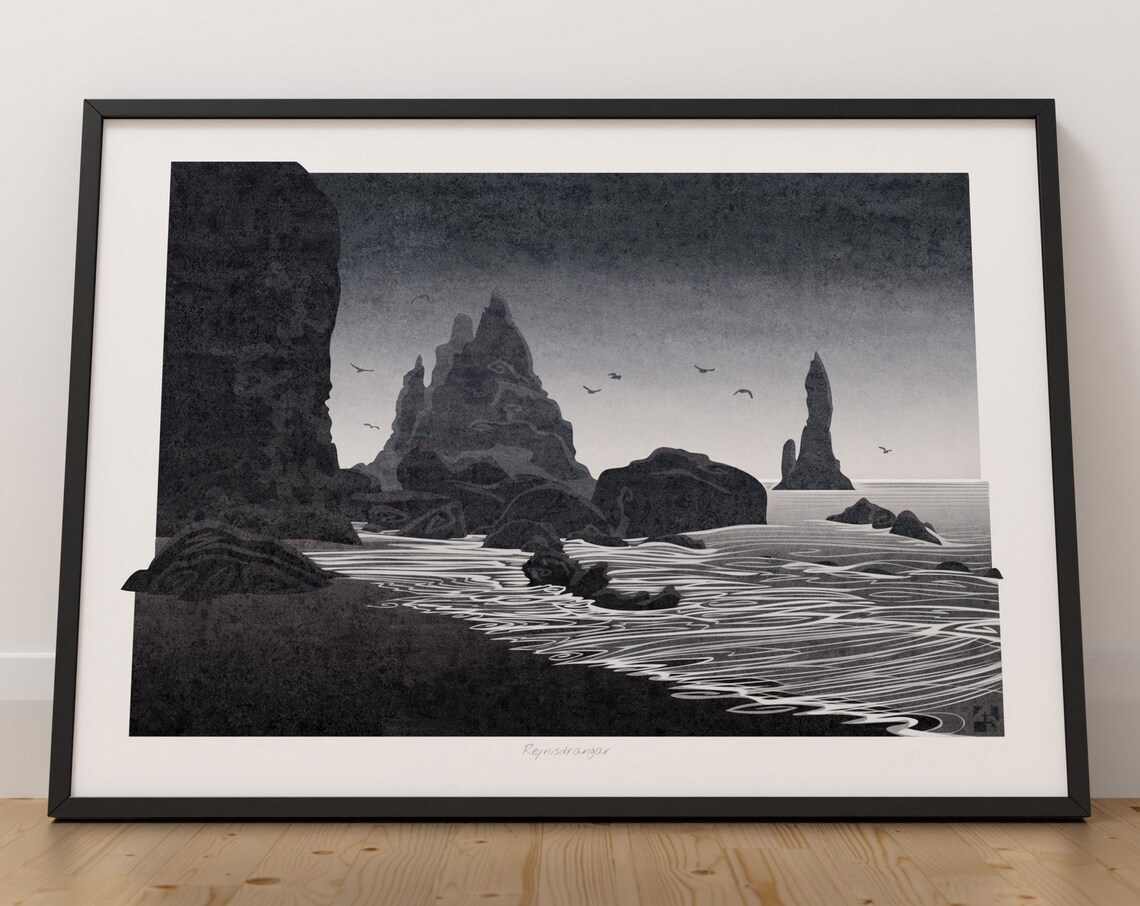 Reynisdrangar Iceland Travel Poster, South Coast