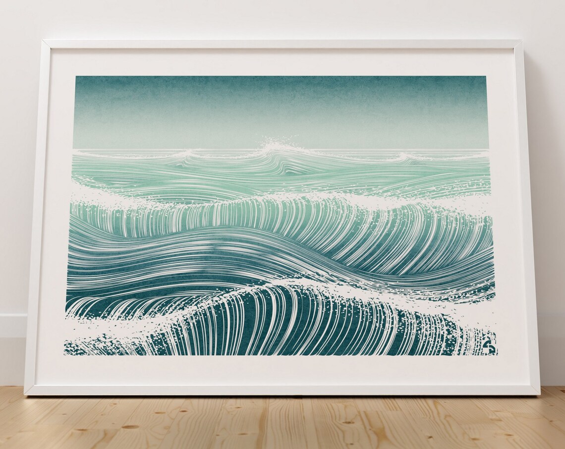Minimalist Waves, Abstract Seascape Poster Print