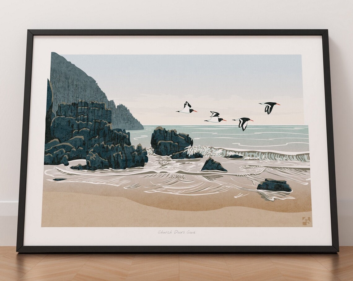 Oystercatchers at Church Doors, Pembrokeshire Travel Poster