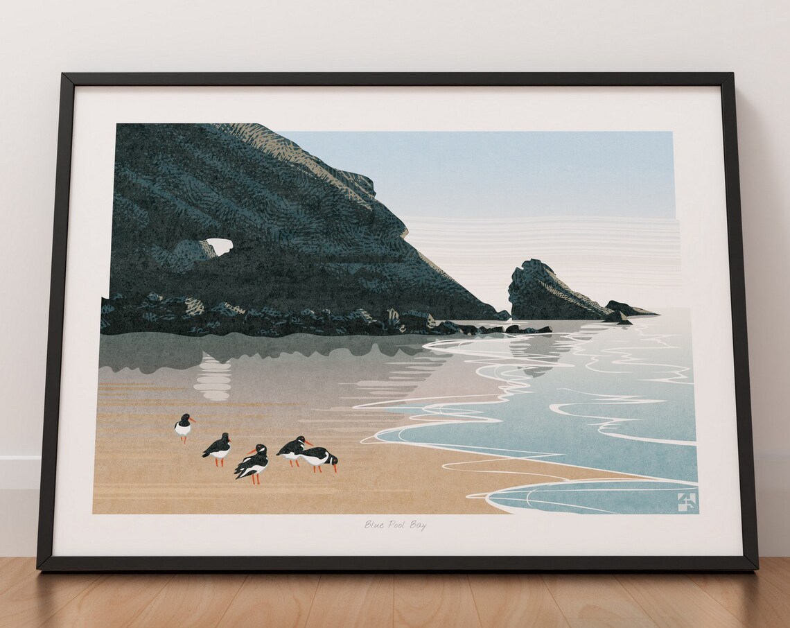 Blue Pool Bay Gower Wales Travel Poster, Landscape