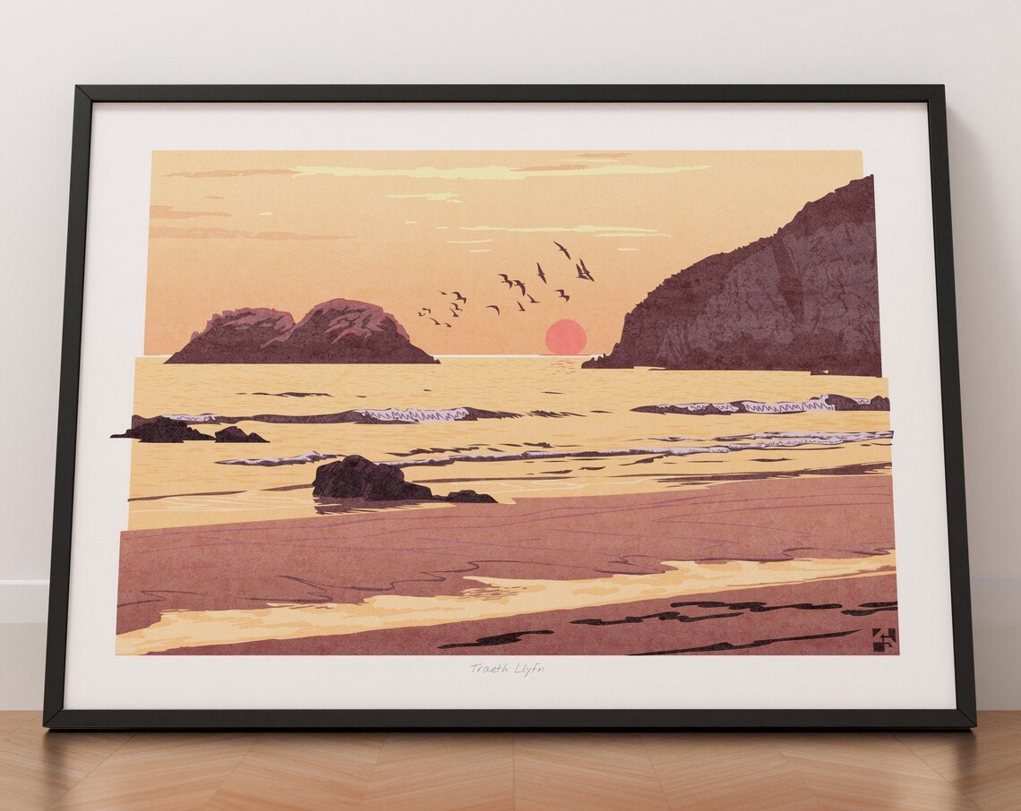 Traeth Llyfn, Pembrokeshire Wales Travel Poster