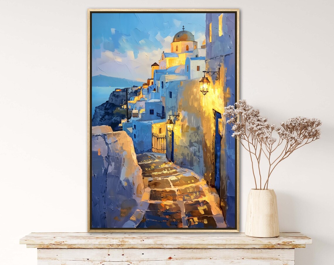 Sunset In Santorini, Textured Greek Street Art Print