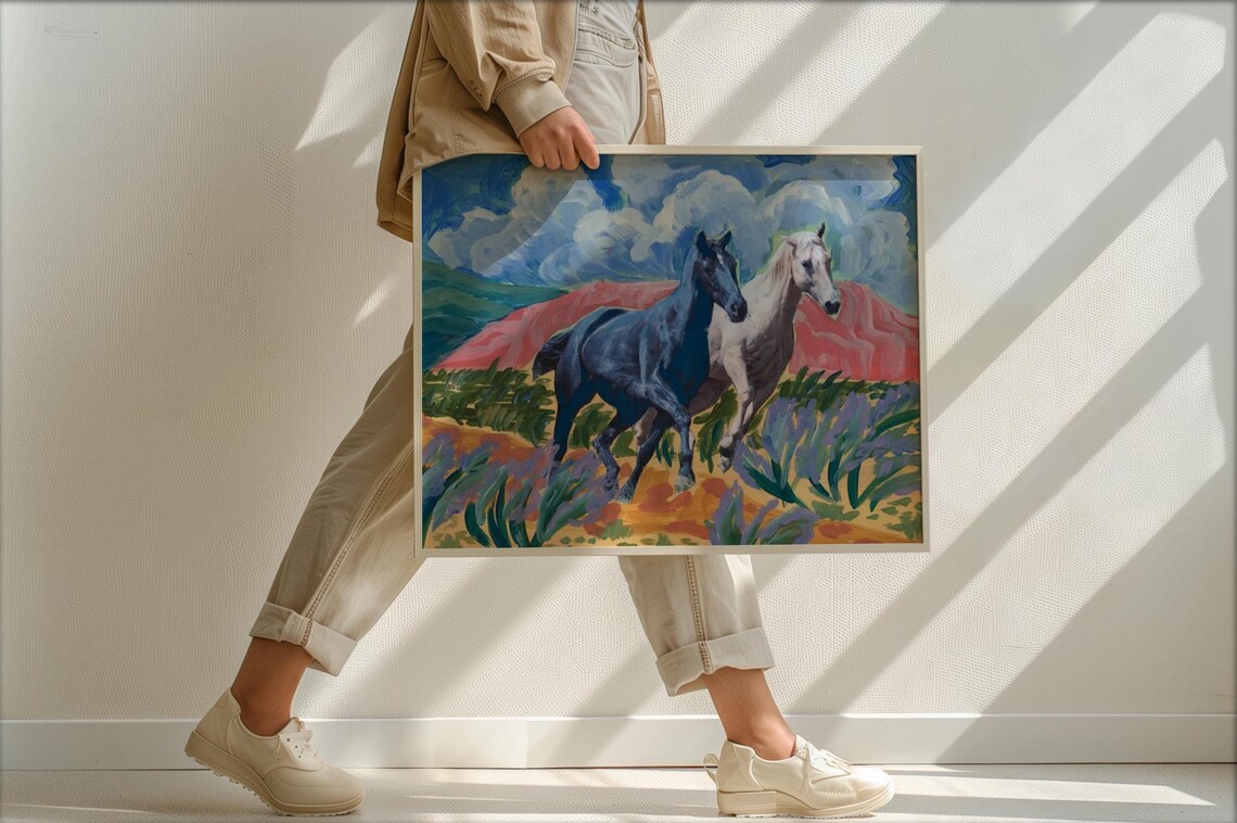 Desert Horses Vintage Western Landscape Art Print