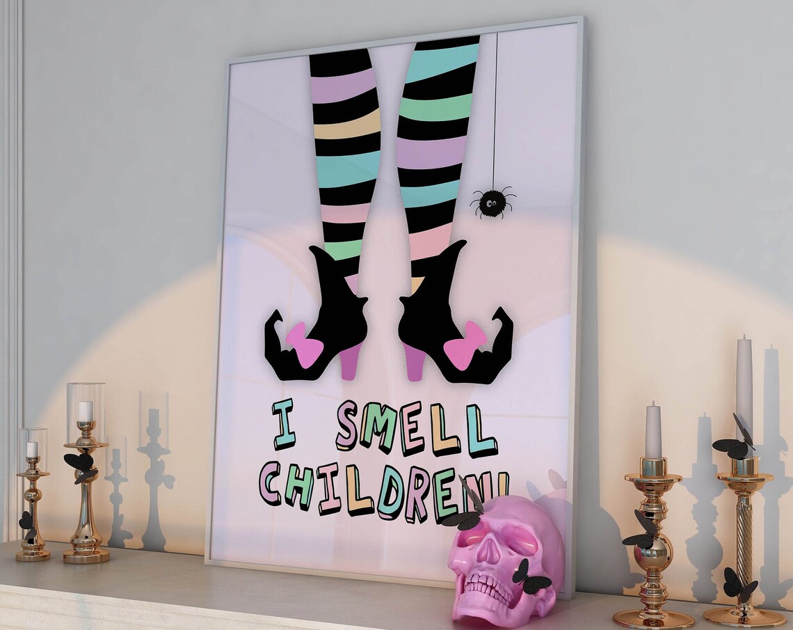 I Smell Children Witch Legs Pink Funny Halloween Quote Poster