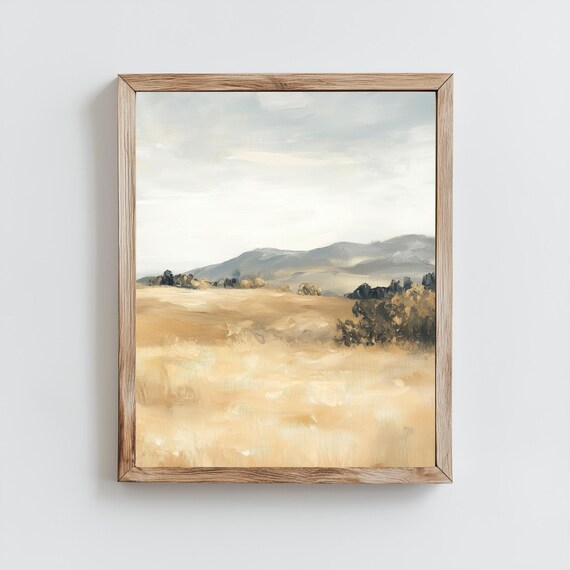 Mountain And Field Print Oil Painting Styled Print Peaceful Print Living Room Decor Desert And Mountain Painting Artwork Print
