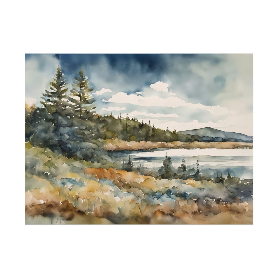Seawall Beach, Maine Coastal Watercolor Landscape Poster