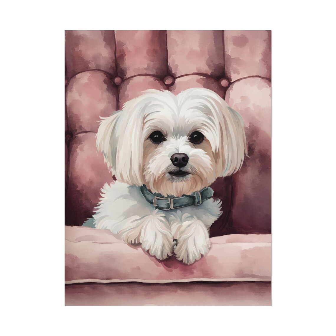 White Maltese Dog Vintage Art Print, Pet Portrait