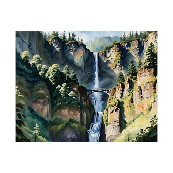 Multnomah Falls Summer Oregon Green Gorge Waterfall Art Poster