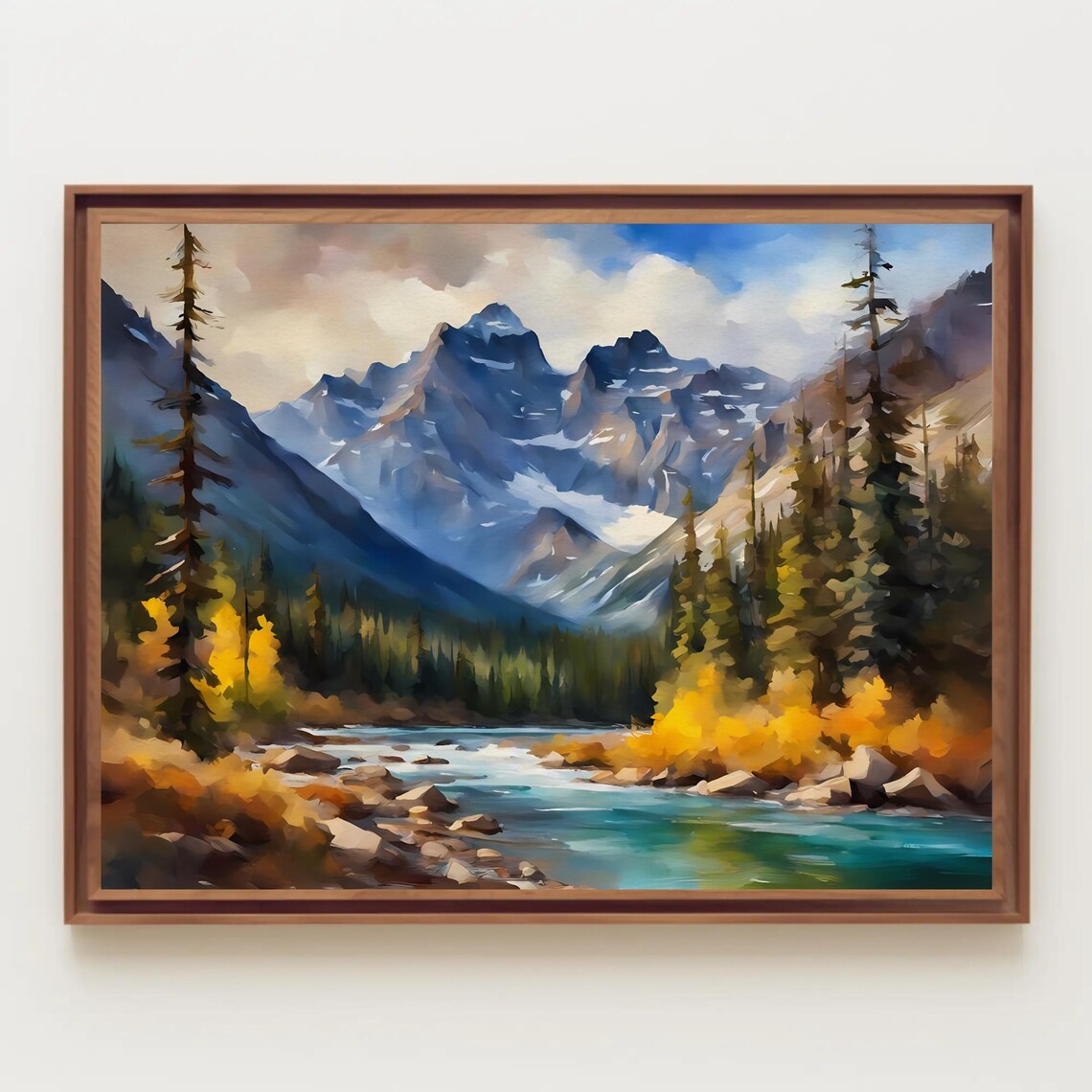 Banff National Park Mountain Lake Peaks Watercolor Scenic Poster