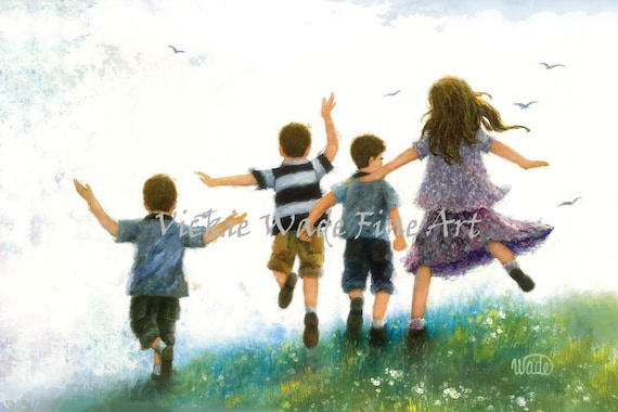 Four Children Leaping, Vickie Wade Kids Art Print