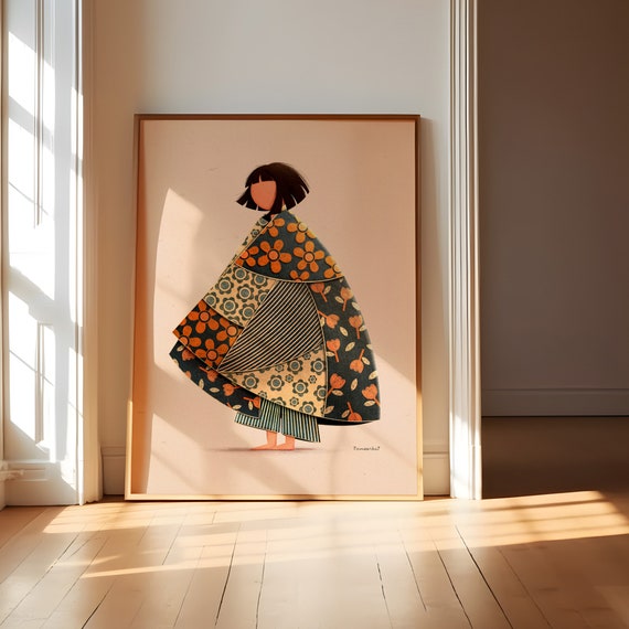 Feeling Blue Girl Poster, Boho Woman Art Print